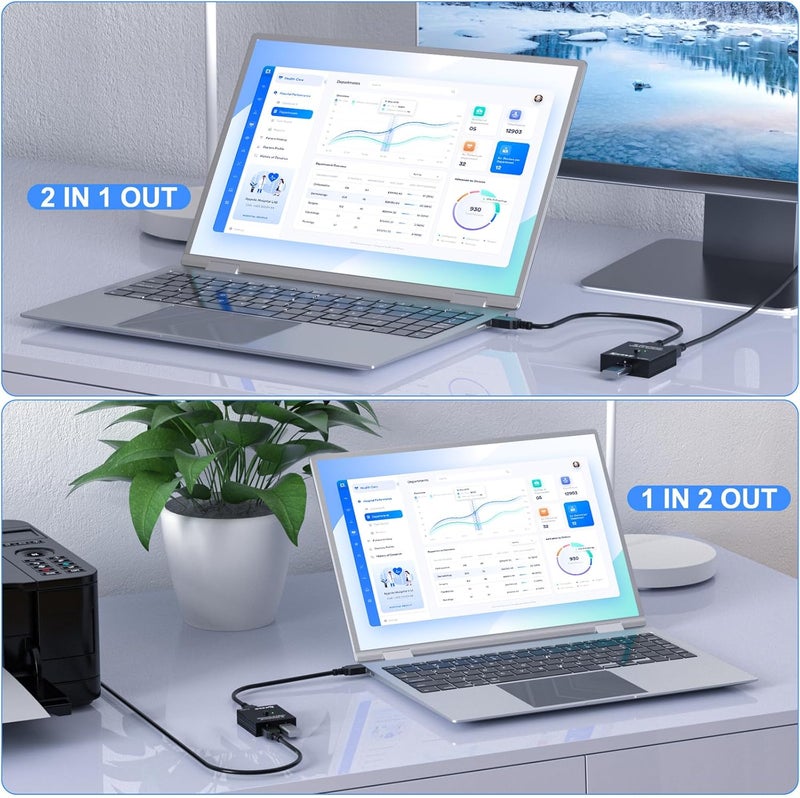 MLEEDA USB 3.0 Switch Selector, Bi-Directional USB Switch 2 in 1 Out / 1 in 2 Out, USB3.0 Switcher for 2 Computers Share Keyboard Mouse Scanner Printer - Image 2